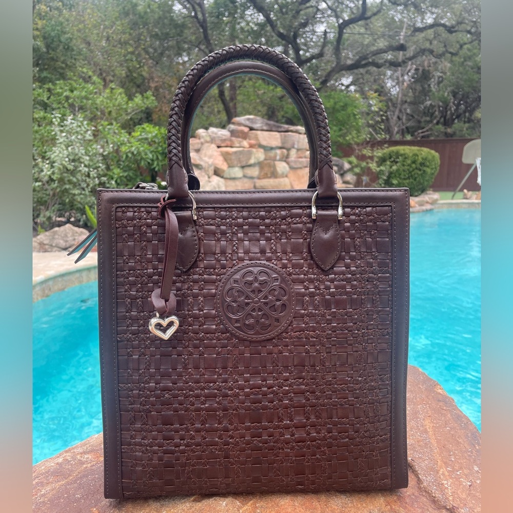 Brighton Ferrara Montecito “Leah” Woven Brown Leather Tote / Crossbody Bag NEW!